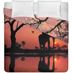 Elephant Landscape Tree Africa Sunset Safari Wild Duvet Cover Double Side (king Size) by Jatiart