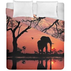 Elephant Landscape Tree Africa Sunset Safari Wild Duvet Cover Double Side (california King Size) by Jatiart