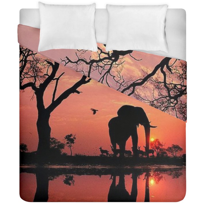 Elephant Landscape Tree Africa Sunset Safari Wild Duvet Cover Double Side (California King Size)