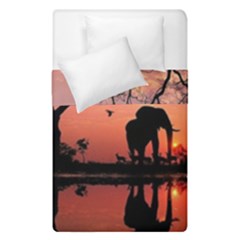 Elephant Landscape Tree Africa Sunset Safari Wild Duvet Cover Double Side (single Size) by Jatiart