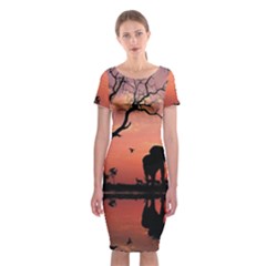 Elephant Landscape Tree Africa Sunset Safari Wild Classic Short Sleeve Midi Dress