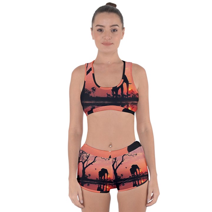 Elephant Landscape Tree Africa Sunset Safari Wild Racerback Boyleg Bikini Set