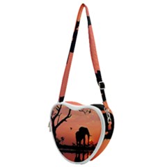 Elephant Landscape Tree Africa Sunset Safari Wild Heart Shoulder Bag by Jatiart