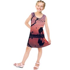 Elephant Landscape Tree Africa Sunset Safari Wild Kids  Tunic Dress by Jatiart