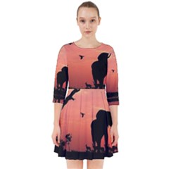 Elephant Landscape Tree Africa Sunset Safari Wild Smock Dress by Jatiart