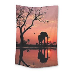 Elephant Landscape Tree Africa Sunset Safari Wild Small Tapestry by Jatiart