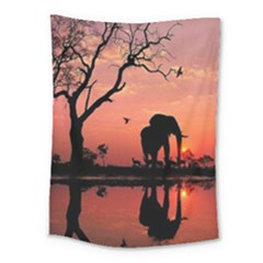 Elephant Landscape Tree Africa Sunset Safari Wild Medium Tapestry by Jatiart