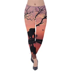 Elephant Landscape Tree Africa Sunset Safari Wild Velvet Leggings