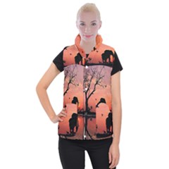 Elephant Landscape Tree Africa Sunset Safari Wild Women s Button Up Vest