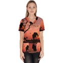 Elephant Landscape Tree Africa Sunset Safari Wild Women s V-Neck Scrub Top View1