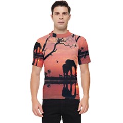 Elephant Landscape Tree Africa Sunset Safari Wild Men s Short Sleeve Rash Guard by Jatiart