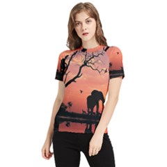 Elephant Landscape Tree Africa Sunset Safari Wild Women s Short Sleeve Rash Guard by Jatiart