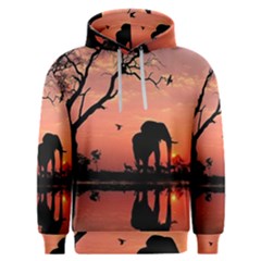 Elephant Landscape Tree Africa Sunset Safari Wild Men s Overhead Hoodie by Jatiart