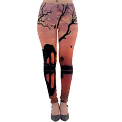 Elephant Landscape Tree Africa Sunset Safari Wild Lightweight Velour Leggings by Jatiart