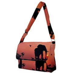 Elephant Landscape Tree Africa Sunset Safari Wild Full Print Messenger Bag (s) by Jatiart