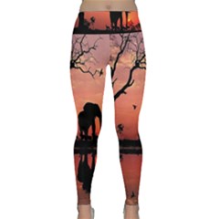 Elephant Landscape Tree Africa Sunset Safari Wild Lightweight Velour Classic Yoga Leggings by Jatiart