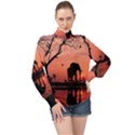 Elephant Landscape Tree Africa Sunset Safari Wild High Neck Long Sleeve Chiffon Top View1