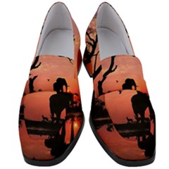 Elephant Landscape Tree Africa Sunset Safari Wild Women s Chunky Heel Loafers