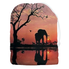 Elephant Landscape Tree Africa Sunset Safari Wild Drawstring Pouch (3xl) by Jatiart