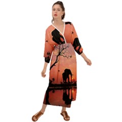 Elephant Landscape Tree Africa Sunset Safari Wild Grecian Style  Maxi Dress by Jatiart