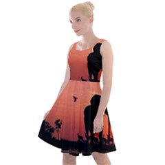 Elephant Landscape Tree Africa Sunset Safari Wild Knee Length Skater Dress by Jatiart