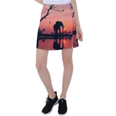 Elephant Landscape Tree Africa Sunset Safari Wild Tennis Skirt by Jatiart