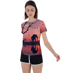 Elephant Landscape Tree Africa Sunset Safari Wild Back Circle Cutout Sports T-shirt by Jatiart