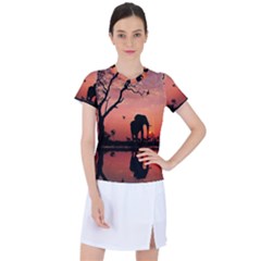 Elephant Landscape Tree Africa Sunset Safari Wild Women s Sports Top by Jatiart