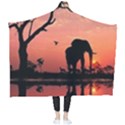 Elephant Landscape Tree Africa Sunset Safari Wild Wearable Blanket View2