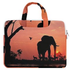 Elephant Landscape Tree Africa Sunset Safari Wild Macbook Pro 13  Double Pocket Laptop Bag by Jatiart