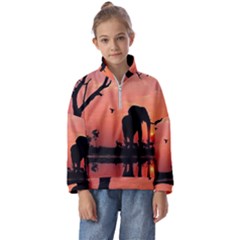 Elephant Landscape Tree Africa Sunset Safari Wild Kids  Half Zip Hoodie