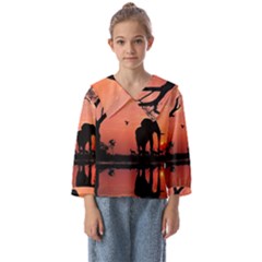 Elephant Landscape Tree Africa Sunset Safari Wild Kids  Sailor Shirt by Jatiart