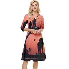 Elephant Landscape Tree Africa Sunset Safari Wild Classy Knee Length Dress by Jatiart