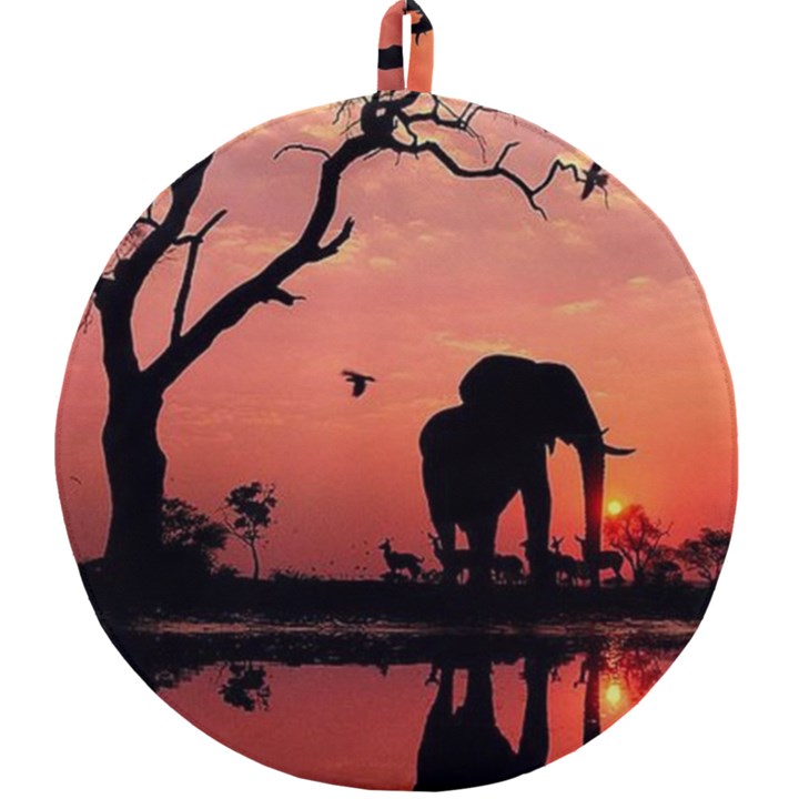 Elephant Landscape Tree Africa Sunset Safari Wild Round Trivet