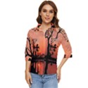 Elephant Landscape Tree Africa Sunset Safari Wild Women s Quarter Sleeve Pocket Shirt View1