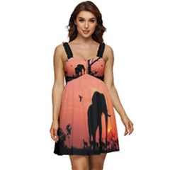 Elephant Landscape Tree Africa Sunset Safari Wild Ruffle Strap Babydoll Chiffon Dress by Jatiart