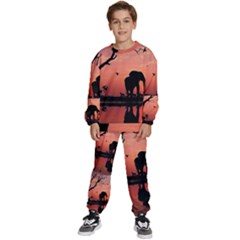 Elephant Landscape Tree Africa Sunset Safari Wild Kids  Sweatshirt Set