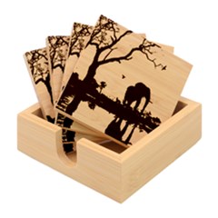 Elephant Landscape Tree Africa Sunset Safari Wild Bamboo Coaster Set by Jatiart