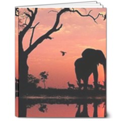 Elephant Landscape Tree Africa Sunset Safari Wild 8  X 10  Hardcover Notebook by Jatiart