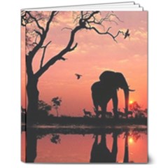 Elephant Landscape Tree Africa Sunset Safari Wild 8  X 10  Softcover Notebook by Jatiart