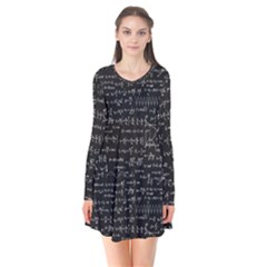 Math Equations Formulas Pattern Long Sleeve V-neck Flare Dress by Ravend