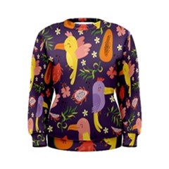 Exotic Seamless Pattern With Parrots Fruits Women s Sweatshirt by Ravend