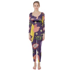 Exotic Seamless Pattern With Parrots Fruits Long Sleeve Catsuit by Ravend