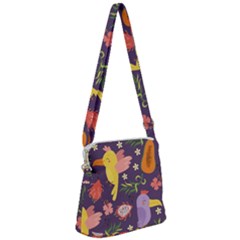 Exotic Seamless Pattern With Parrots Fruits Zipper Messenger Bag by Ravend