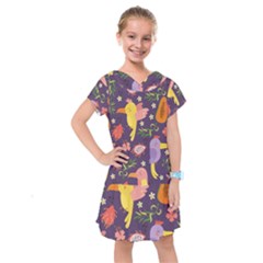 Exotic Seamless Pattern With Parrots Fruits Kids  Drop Waist Dress by Ravend