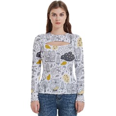 Doodle Seamless Pattern With Autumn Elements Women s Cut Out Long Sleeve T-shirt by Ravend