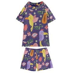 Exotic Seamless Pattern With Parrots Fruits Kids  Swim T-shirt And Shorts Set by Ravend