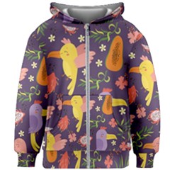 Exotic Seamless Pattern With Parrots Fruits Kids  Zipper Hoodie Without Drawstring by Ravend