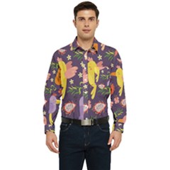 Exotic Seamless Pattern With Parrots Fruits Men s Long Sleeve Pocket Shirt  by Ravend