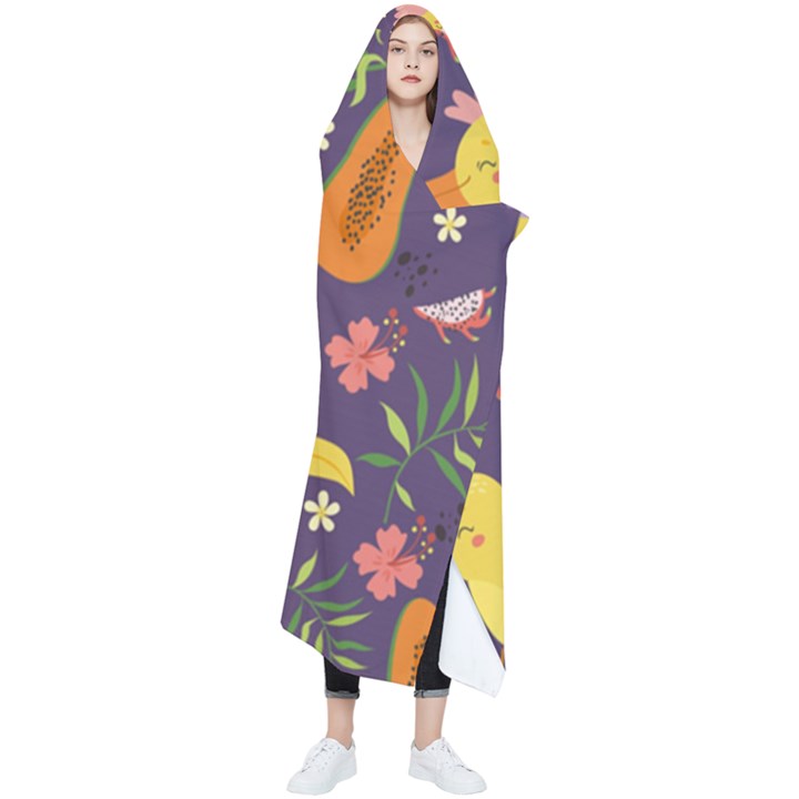 Exotic Seamless Pattern With Parrots Fruits Wearable Blanket